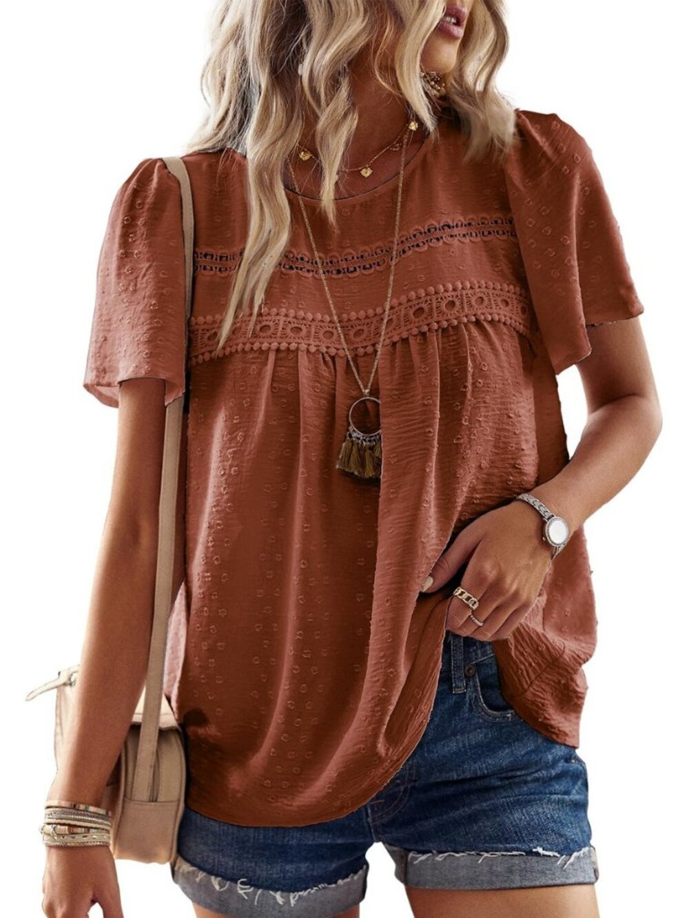 Womens Summer Tops Flowy Boho Shirts Dressy Casual Short Sleeve